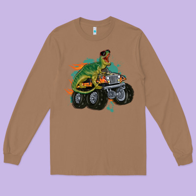 Monster Truck And T Rex Dinosaur Long Sleeve Tee Designed By Maliassmallbusiness
