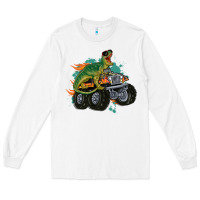 White monster truck and t rex dinosaur Long Sleeve Tee - MaliasSmallBusiness