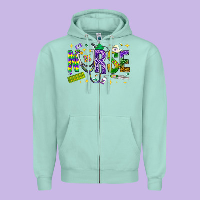 Mardi Gras Nurse Zipper Hoodie Designed By Bundleandbundleshop