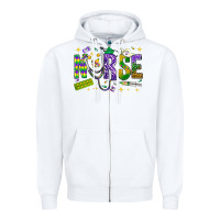 White Mardi Gras nurse Zipper Hoodie - BundleAndBundleShop