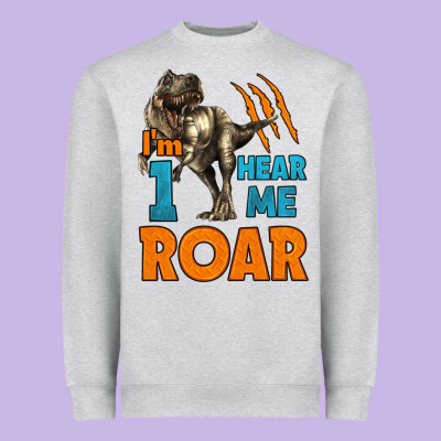 I'm One Hear Me Roar Dinosaur Birthday Heavyweight Sweatshirt Designed By Lillyallendesigns