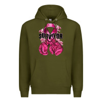 Army Green Survivor Breast Cancer with boxing gloves Premium Hoodie - NancyCooperArtShop
