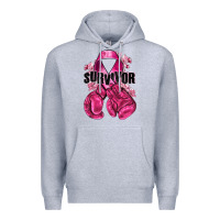 Heather Grey Survivor Breast Cancer with boxing gloves Premium Hoodie - NancyCooperArtShop