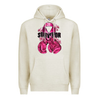 Oatmeal Heather Survivor Breast Cancer with boxing gloves Premium Hoodie - NancyCooperArtShop