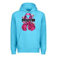 Ocean Blue Survivor Breast Cancer with boxing gloves Premium Hoodie - NancyCooperArtShop