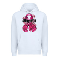 White Survivor Breast Cancer with boxing gloves Premium Hoodie - NancyCooperArtShop