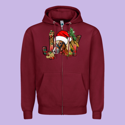 Joy Christmas With Horse Bbs Zipper Hoodie Designed By Bundleandbundleshop