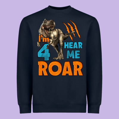 I'm Four Hear Me Roar Dinosaur Birthday Heavyweight Sweatshirt Designed By Lillyallendesigns