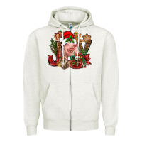 Oatmeal Heather joy christmas with pig bbs Zipper Hoodie - BundleAndBundleShop