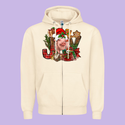 Joy Christmas With Pig Bbs Zipper Hoodie Designed By Bundleandbundleshop