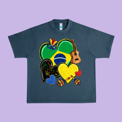 Brazil Hearts Urban Heavy Tee Designed By Nancycooperartshop