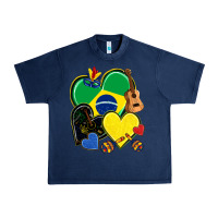 Navy brazil hearts Urban Heavy Tee - NancyCooperArtShop