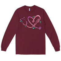 Burgundy nurse heart Long Sleeve Tee - MaliasSmallBusiness