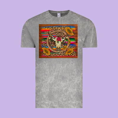 Serape Sunflowers Bull Skull Background Vintage Tee Designed By Artiststas