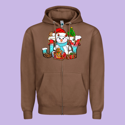 Joy Christmas With Snowman Bbs Zipper Hoodie Designed By Bundleandbundleshop