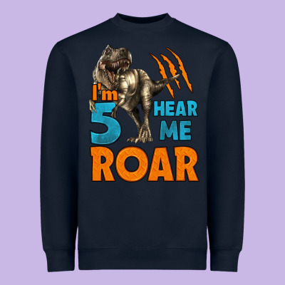 I'm Five Hear Me Roar Dinosaur Birthday Heavyweight Sweatshirt Designed By Lillyallendesigns