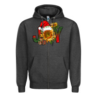 Charcoal Heather joy christmas with sunflower bbs Zipper Hoodie - BundleAndBundleShop