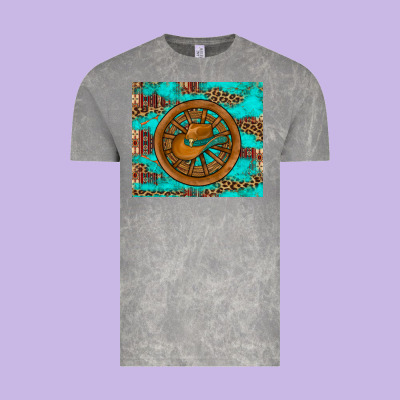 Cowboy Hat Turquoise Aztec Background Old Wheel Vintage Tee Designed By Artiststas