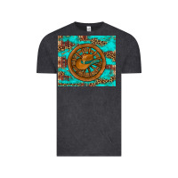 Vintage Black cowboy hat turquoise aztec background old wheel Vintage Tee - Artiststas
