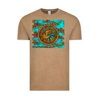 Vintage Coffee cowboy hat turquoise aztec background old wheel Vintage Tee - Artiststas