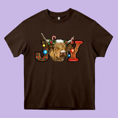 Christmas Joy Cow Heavy Core Tee Designed By Ranaportraitstore