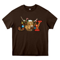 Chocolate Brown christmas joy cow Heavy Core Tee - RanaPortraitStore