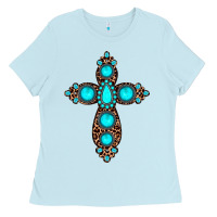 Baby Blue gemstone leopard cross Ladies Tee - JahusDesignShop