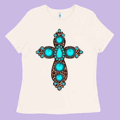 Gemstone Leopard Cross Ladies Tee Designed By Jahusdesignshop
