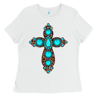 White gemstone leopard cross Ladies Tee - JahusDesignShop