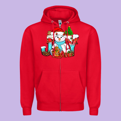 Joy Christmas With Snowman Bbs Zipper Hoodie Designed By Bundleandbundleshop