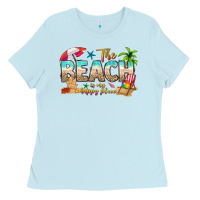 Baby Blue the beach is my happy place Ladies Tee - texasbilliewilder