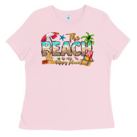 Bubblegum Pink the beach is my happy place Ladies Tee - texasbilliewilder