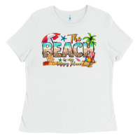 White the beach is my happy place Ladies Tee - texasbilliewilder