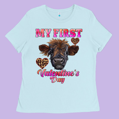 My First Valentine's Day Highland Calf Ladies Tee Designed By Ranaportraitstore