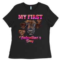 Black my first valentine's day highland calf Ladies Tee - RanaPortraitStore