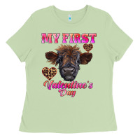Matcha my first valentine's day highland calf Ladies Tee - RanaPortraitStore
