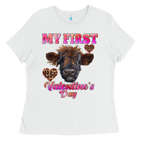 White my first valentine's day highland calf Ladies Tee - RanaPortraitStore