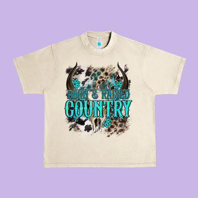 Born  Raised Country Urban Heavy Tee Designed By Nancycooperartshop
