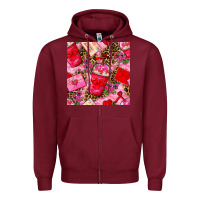 Burgundy valentines day coffee cups and love letter with xoxo and leopard seaml Zipper Hoodie - BundleAndBundleShop