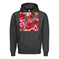 Charcoal Heather valentines day coffee cups and love letter with xoxo and leopard seaml Zipper Hoodie - BundleAndBundleShop