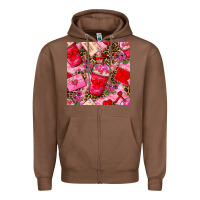 Chestnut valentines day coffee cups and love letter with xoxo and leopard seaml Zipper Hoodie - BundleAndBundleShop