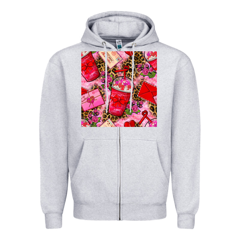 Valentines Day Coffee Cups And Love Letter With Xoxo And Leopard Seaml Zipper Hoodie by BundleAndBundleShop | Teevron