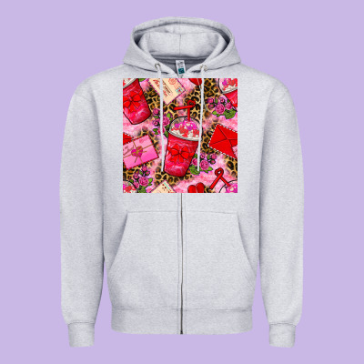 Valentines Day Coffee Cups And Love Letter With Xoxo And Leopard Seaml Zipper Hoodie Designed By Bundleandbundleshop