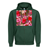 Sports Green valentines day coffee cups and love letter with xoxo and leopard seaml Zipper Hoodie - BundleAndBundleShop