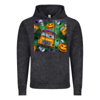 Vintage Black halloween bus and pumpkin seamless pattern Vintage Hoodie - BundleAndBundleShop