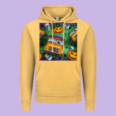 Halloween Bus And Pumpkin Seamless Pattern Vintage Hoodie Designed By Bundleandbundleshop