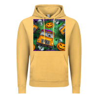 Vintage Mustard halloween bus and pumpkin seamless pattern Vintage Hoodie - BundleAndBundleShop