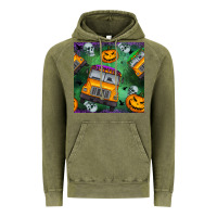 Vintage Olive halloween bus and pumpkin seamless pattern Vintage Hoodie - BundleAndBundleShop