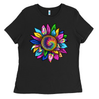Black tie dye sunflower Ladies Tee - texasbilliewilder