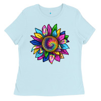 Baby Blue tie dye sunflower Ladies Tee - texasbilliewilder